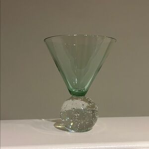 Set of 2 Vintage Controlled Green Bubble Martini Cocktail Glass Heavy Base